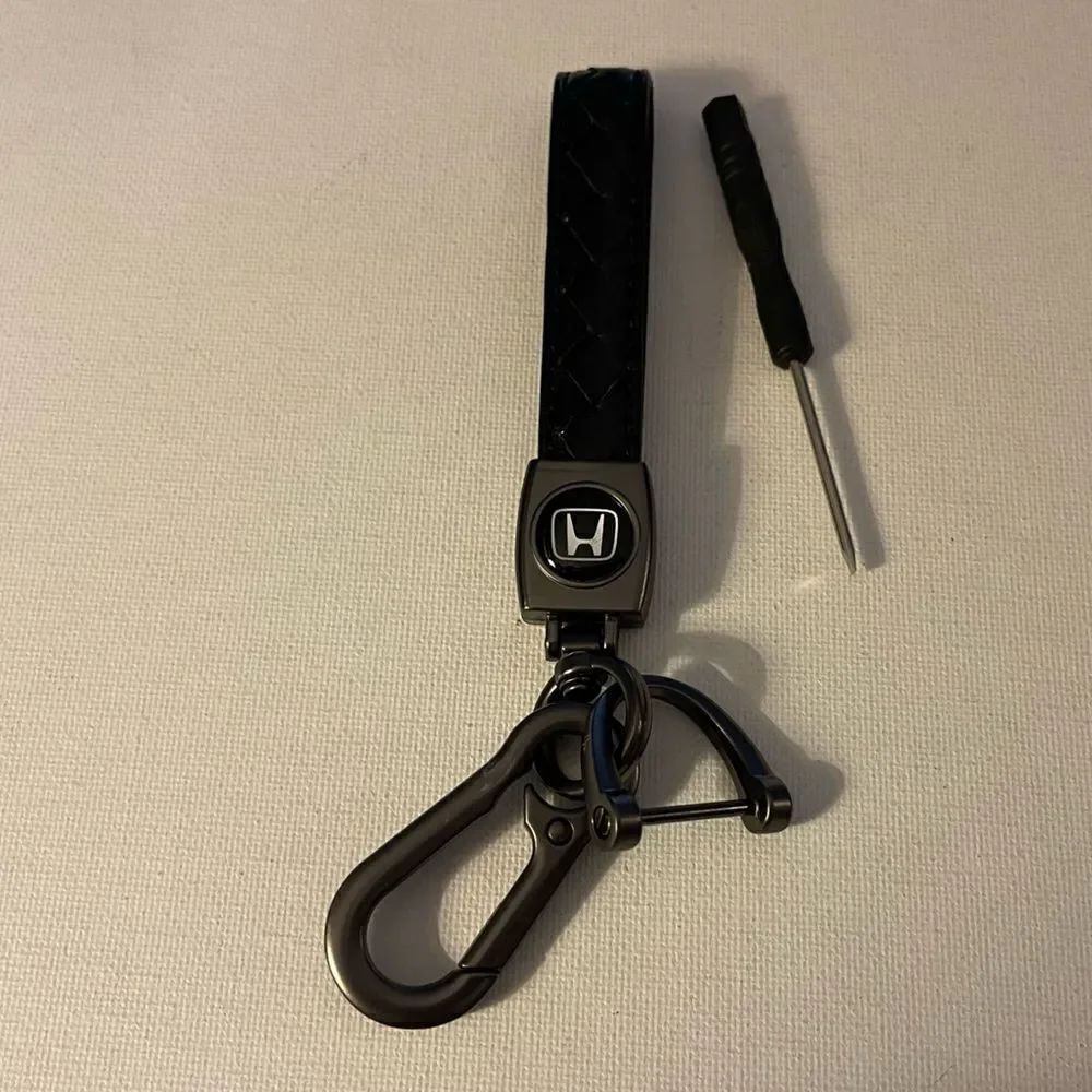 Honda Logo Key Fob Keychain in Black Leather NWT
